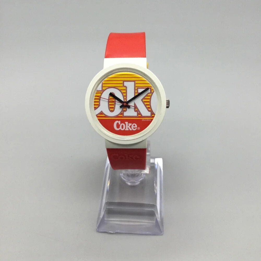 Coca-Cola Coke Mens Watch 35mm Multicolor Logo Dial Red Rubber New Battery
